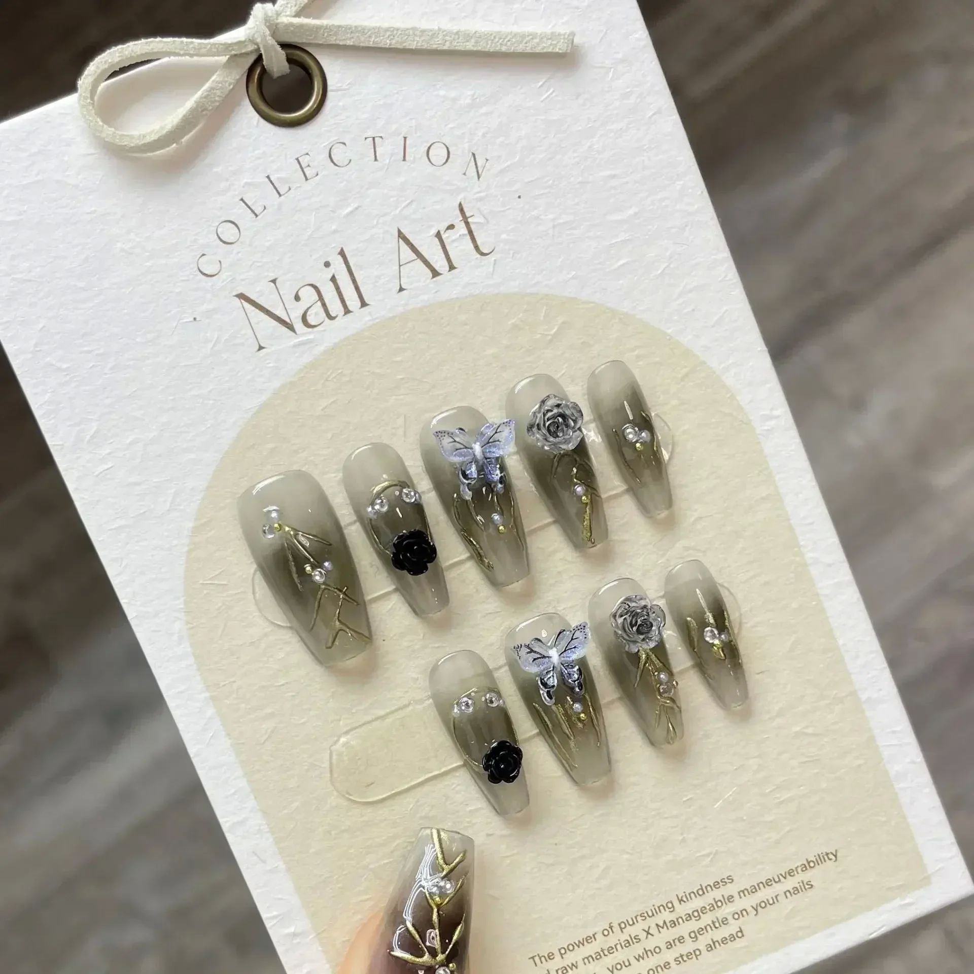 10Pcs Blue Handmade acrylic Nails Set Press on Professional - 图0