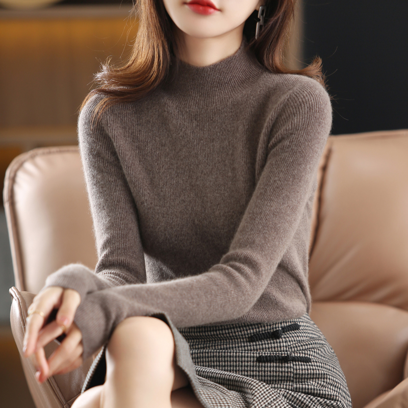 美爆了！半高领打底衫女内搭修身长袖羊绒衫女秋冬新款紧身毛衣