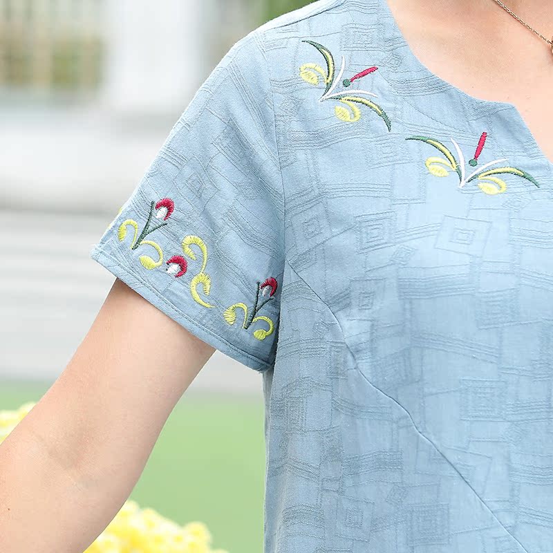 妈妈夏装短袖棉麻衣服凉快 恤中老年女阔太太两件套装装洋气高贵 T 妈妈夏装短袖棉麻衣服凉快 恤中老年女阔太太两件套装装洋气高贵 T
