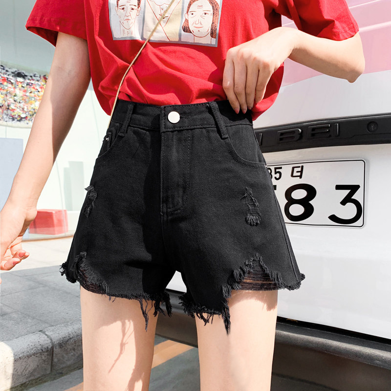 2020年新款韩版黑色破洞牛仔潮短裤 布俏牛仔裤