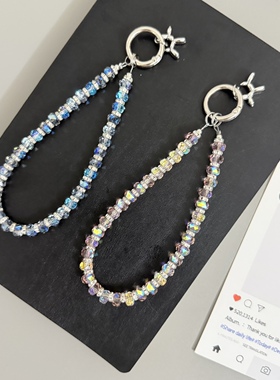 Ins电镀小狗水晶链挂链绳挂饰钥匙扣挂件适用手机壳套配饰