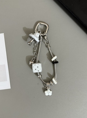 GIF小众蘑菇方珠金属挂链吊坠挂饰 钥匙扣挂链适用手机壳包包配饰