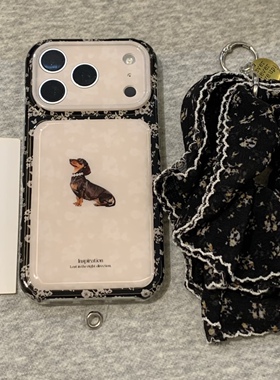 GIF 韩风黑色碎花发圈手绳适用任何苹果华为手机壳钥匙扣手腕挂绳