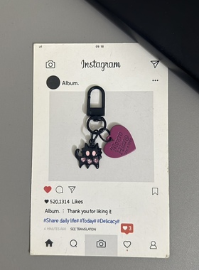 可爱黑猫咪鱼骨爱心吊坠包包挂饰钥匙扣挂件手机壳耳机套挂链配饰