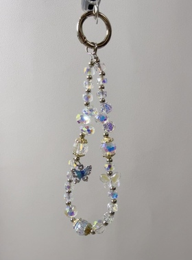 轻奢ins蓝蝴蝶吊坠水晶串珠手提链条手机壳手腕韩风小众手链女款