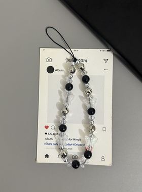 轻奢ins小众蝴蝶水晶珠子链挂饰钥匙扣挂件手机壳耳机套挂链配饰