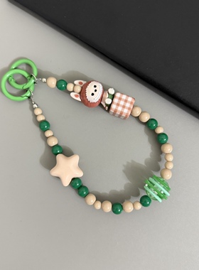 星星格纹方块萌物精灵挂链绳挂饰钥匙扣挂件适用手机壳套配饰