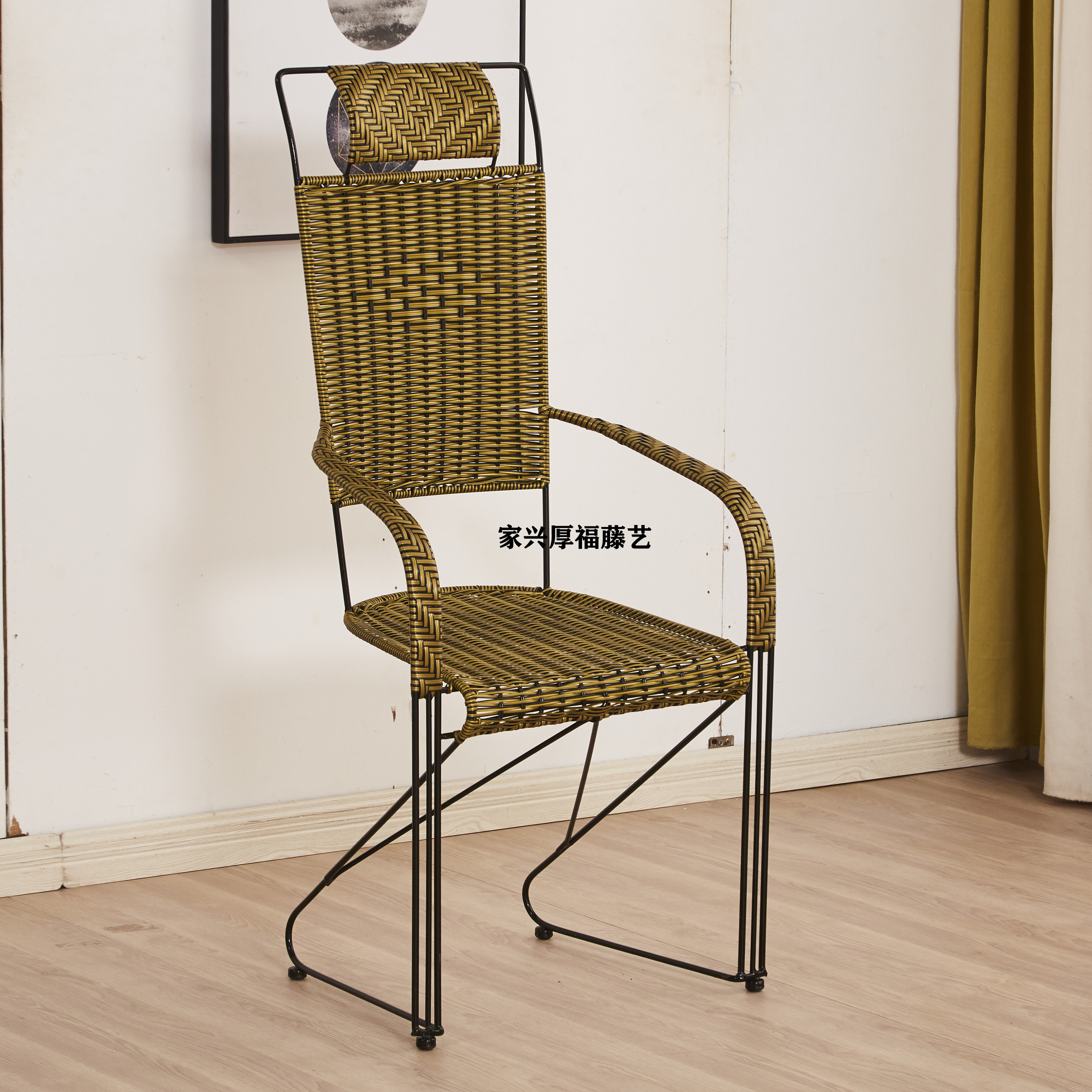 新款简约休闲现代网红阳台藤椅餐椅电脑椅编织弓形椅舒适久坐铁艺,淘宝优惠券,粉丝福利购,淘宝优惠卷