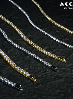 现货Goldenasty925纯银HipHop潮牌单排钻网球链手链嘻哈说唱潮流