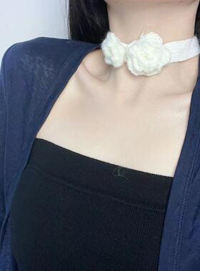 韩式温柔淑女针织花朵项链甜美气质少女感优雅锁骨链潮流设计饰品
