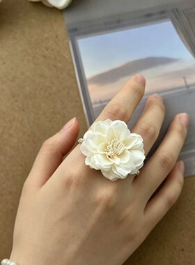 优雅花朵多层珍珠流苏项链耳环戒指时尚名媛淑女森系田园风饰品女