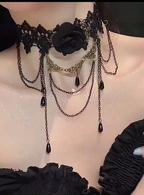 性感纯欲风暗黑蕾丝花朵流苏项链时尚优雅气质高级ins风锁骨链潮