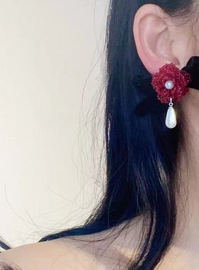 甜美串珠花朵珍珠水滴蝴蝶结丝绒项链耳环时尚小香风优雅气质饰品