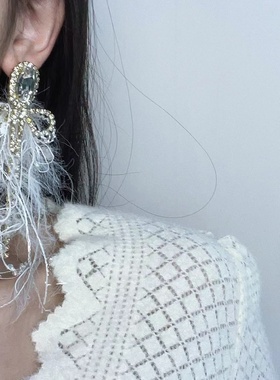 法式复古优雅水钻流苏蕾丝项链欧美夸张蝴蝶结毛绒流苏耳环饰品