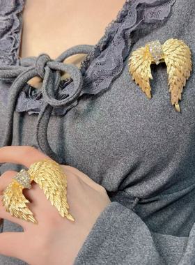 夸张精致ins风镶钻翅膀胸针戒指时尚高级感个性独特别致饰品新款