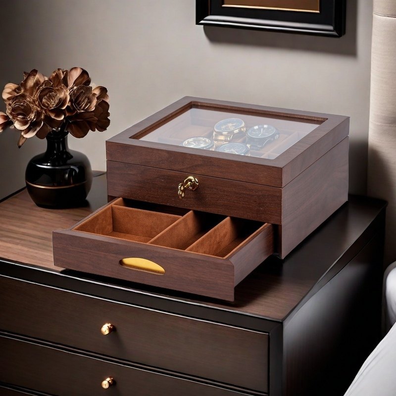 高级款烤漆黑胡桃纹8位手表盒高端带锁珠宝首饰收纳展示包装盒子,淘宝优惠券,粉丝福利购,淘宝优惠卷