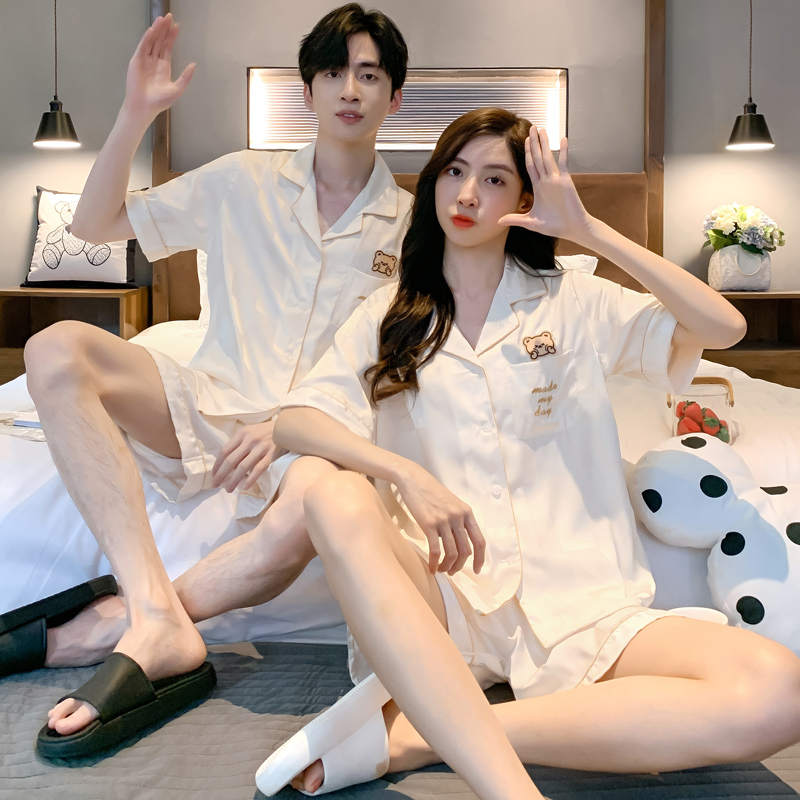 乐姿梦旗舰店情侣睡衣女夏季冰丝2022年新款夏天高级感丝绸男士短袖短裤家居服0