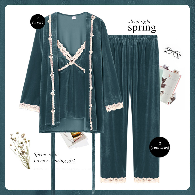 乐姿梦金丝绒情侣睡衣女秋冬季性感三件套装男士长袖高级感家居服,淘宝优惠券,粉丝福利购,淘宝优惠卷