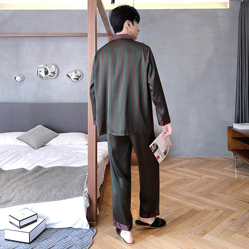 睡衣男士春秋款长袖冰丝高级感家居服男生夏季薄款仿真丝四季款