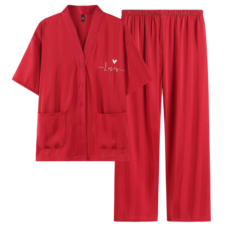 情侣夏季冰丝短袖长裤新娘高级睡衣 乐姿梦睡衣/家居服套装