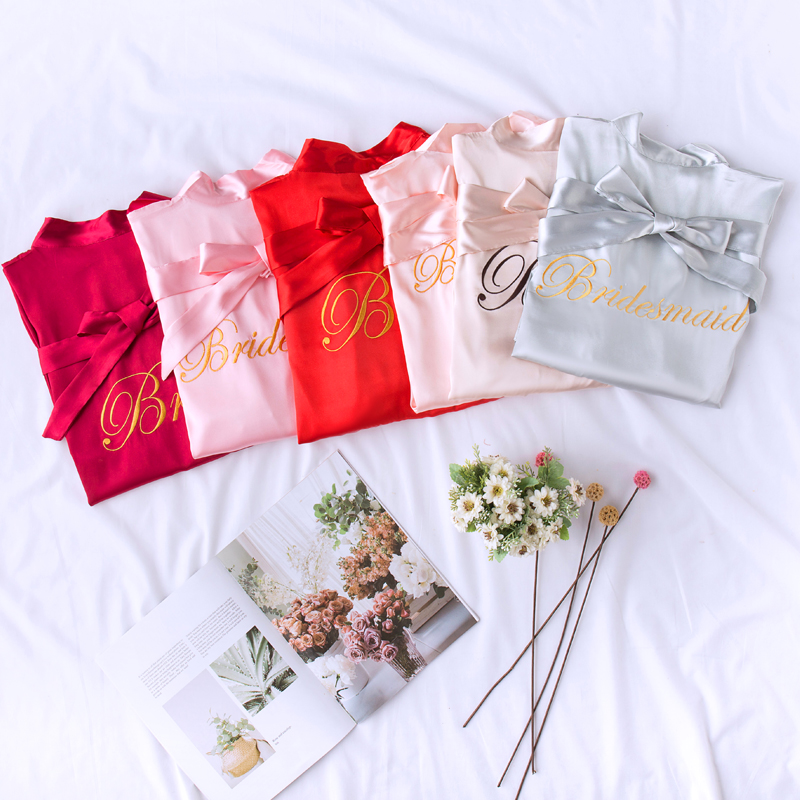 乐姿梦旗舰店睡袍女春秋夏季冰丝绸结婚睡衣新娘晨袍大红色化妆伴娘浴袍家居服3