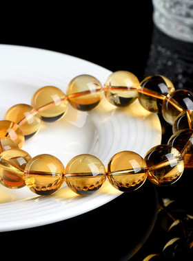 久雅水晶 天然暴力黄水晶圆珠手链 巴西暴力黄水晶散珠手串 批发