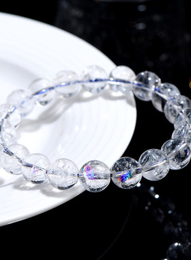 久雅水晶 天然阿赛斯特莱七彩白水晶 阿塞圆珠手链彩虹水晶手串