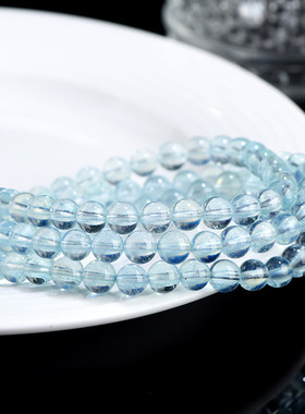 久雅水晶 天然薄荷海蓝宝多圈圆珠手链 多圈蓝绿色海蓝宝手串批发