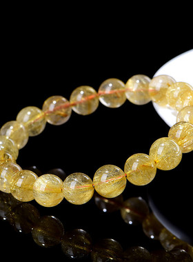 久雅水晶 天然透体金发晶圆珠手链 金色钛晶散珠手串 厂家直销