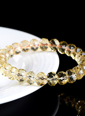 久雅水晶 天然黄水晶盘珠刻面手链 巴西黄水晶盘珠切面手串批发