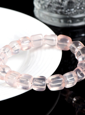 久雅水晶 天然粉水晶随型糖豆手串  甜美粉色水晶随形石手链 批发