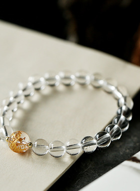 原创设计小众黑曜石白水晶手链 烫金龙珠好运男女士情侣手串礼物