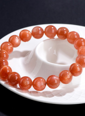 久雅水晶 天然金沙橙月光圆珠手链 金色流沙太阳石散珠手串 批发