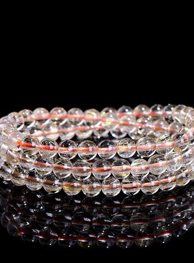 久雅水晶 天然原矿金发晶三圈圆珠手链  金色发晶多圈散珠手串