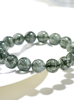 久雅水晶 天然猫眼绿发圆珠手串 时尚绿猫眼顺发绿色发手链 批