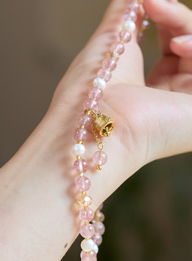 天然草莓晶淡水珍珠手链串珠女天然水晶文玩佛珠手饰手串爆款批发