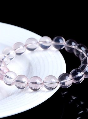 久雅水晶 天然冰橘粉水晶圆珠手链 冰透粉晶散珠手串 厂家直销