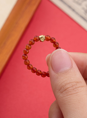 天然红玛瑙淡水珍珠戒指女小众高级感马年本命年素圈宝石手饰批发