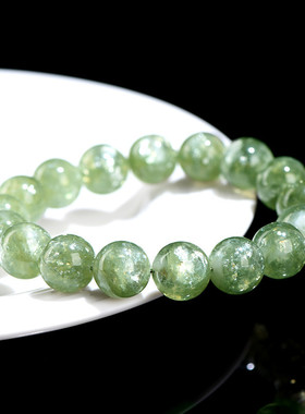 久雅水晶 天然翠绿色祖母晶圆珠手链 老矿闪光祖母晶散珠手串 批