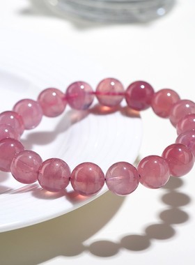 久雅水晶 天然7A级粉紫马粉圆珠手链 老矿星光紫马粉手串 批发