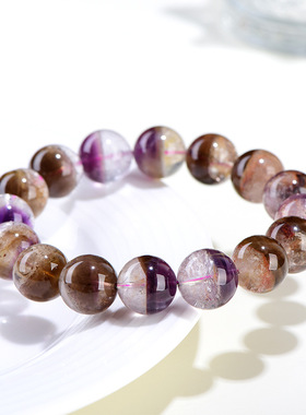 久雅水晶 天然紫极光聚宝盆圆珠手链 老矿极光散珠手串 厂家直销
