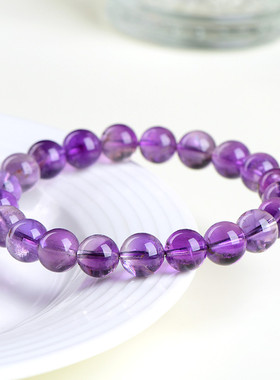 久雅水晶 天然巴西紫水晶圆珠手链 巴西紫色水晶散珠手串 批发