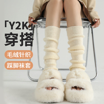 Foot Socks Jacket Woman style Maillard autumn winter heaps Sox knitted leg sleeves y2k Spice Girls in long cylinder Grey white socks