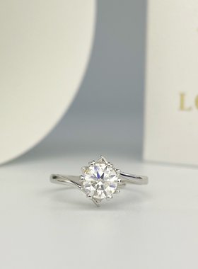 美国Lockend莫桑钻18K白金雪花戒指纯银女1克拉求婚可调节女礼物