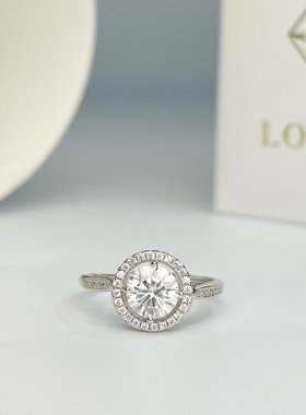 美国Lockend莫桑钻18K白金钻戒女圆包公主求婚结婚戒指送女友礼物