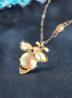 美国Lockend莫桑钻18K白金设计月光石项链纯银蜜蜂吊坠配饰礼物