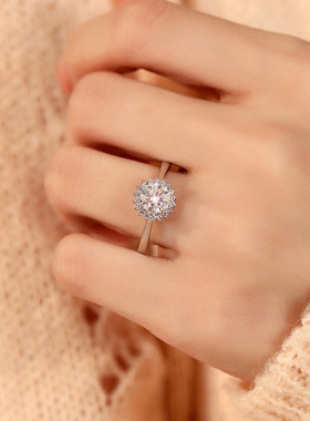 美国Lockend莫桑钻18K白金正品太阳花戒指纯银女D色1克拉D色轻奢