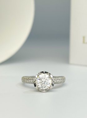 美国Lockend莫桑钻18K白金D色纯银莲花戒指女小众六爪钻戒开口