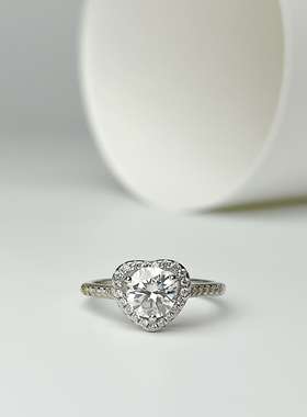 美国Lockend莫桑钻18K白金钻戒戒指爱心开口百搭婚戒轻奢送女友