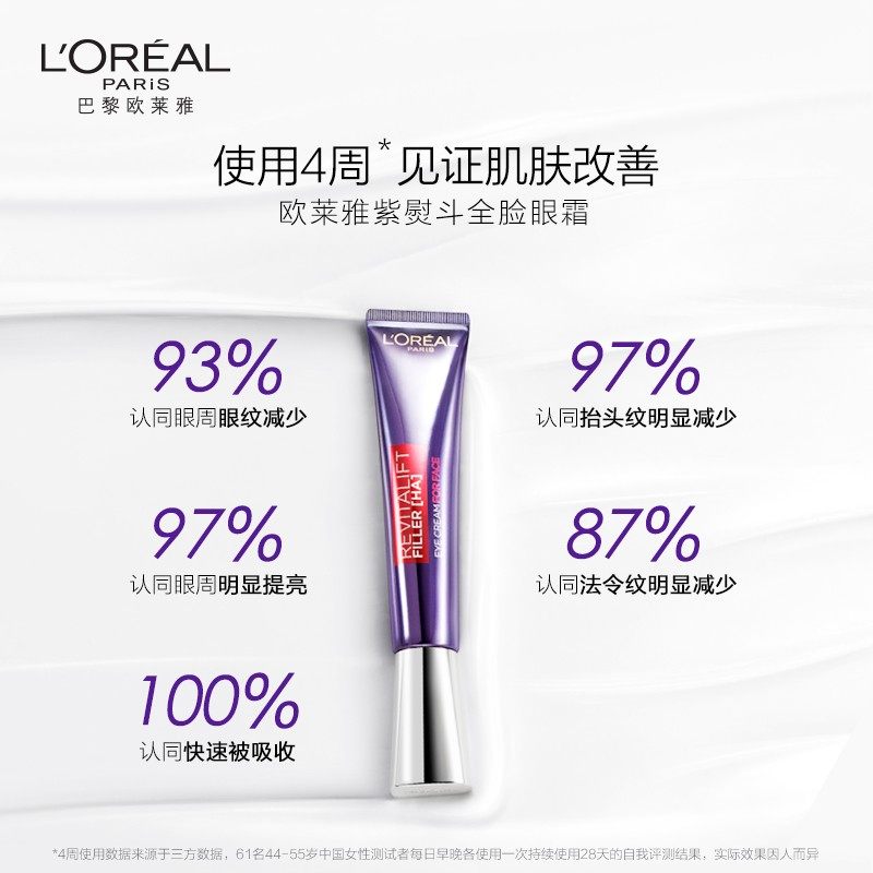 欧莱雅紫熨斗玻尿酸保湿眼霜 loreal欧莱雅欧美斯眼霜